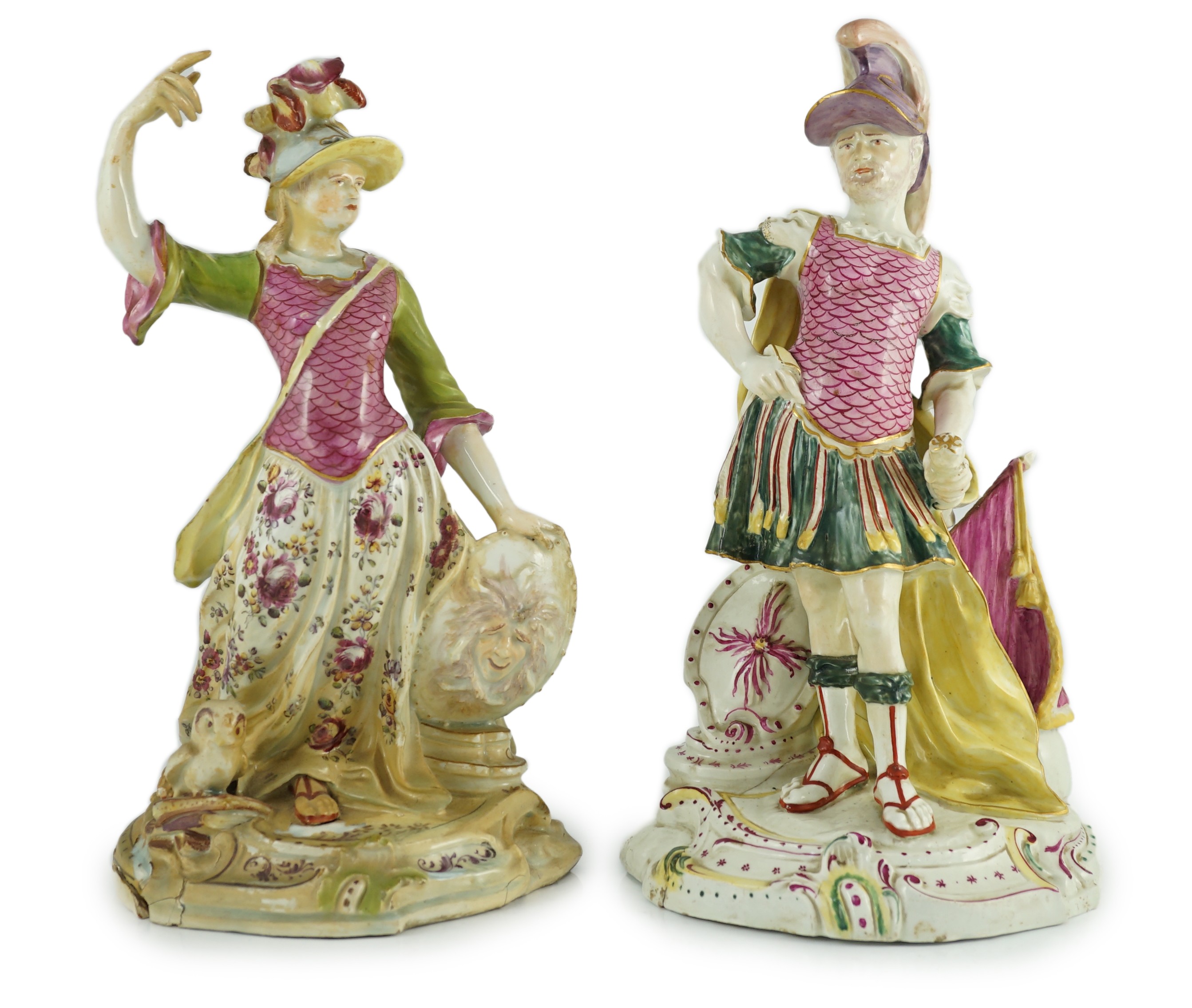 A pair of large Derby porcelain figures of Minerva and Mars, c.1760